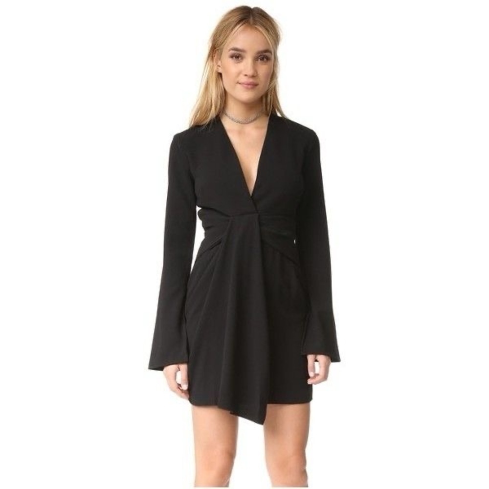 Bec & Bridge Black Mini Dress with VNeck Bell Sleeve and Open Back size 4